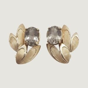 Vintage Gold Filled Clip On Earrings Winard 1/20 12K Smoky Quartz Leaf Autumn
